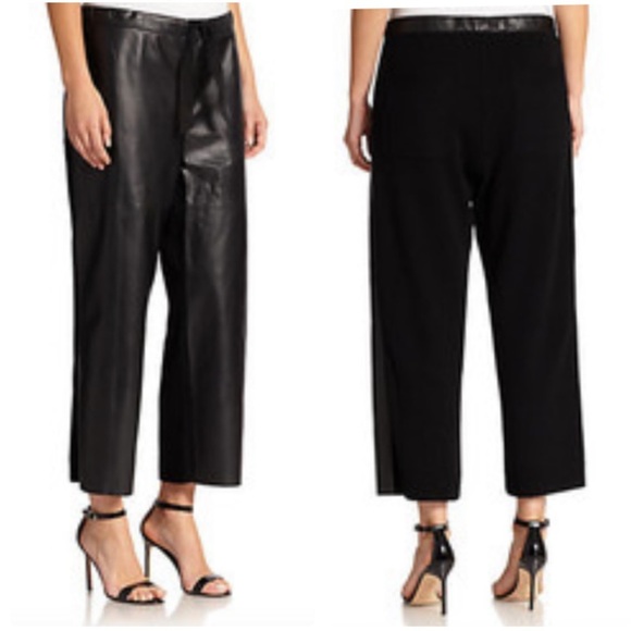 Nina Ricci Black Leather Cashmere Knit Pajama Pants Size 36